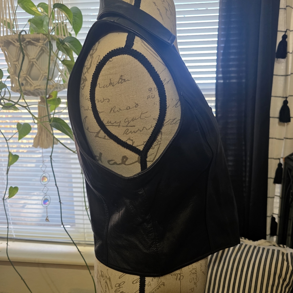 Wilsons Leather Black Vest Biker Goth Leather Zipper Vest - Picture 3 of 8
